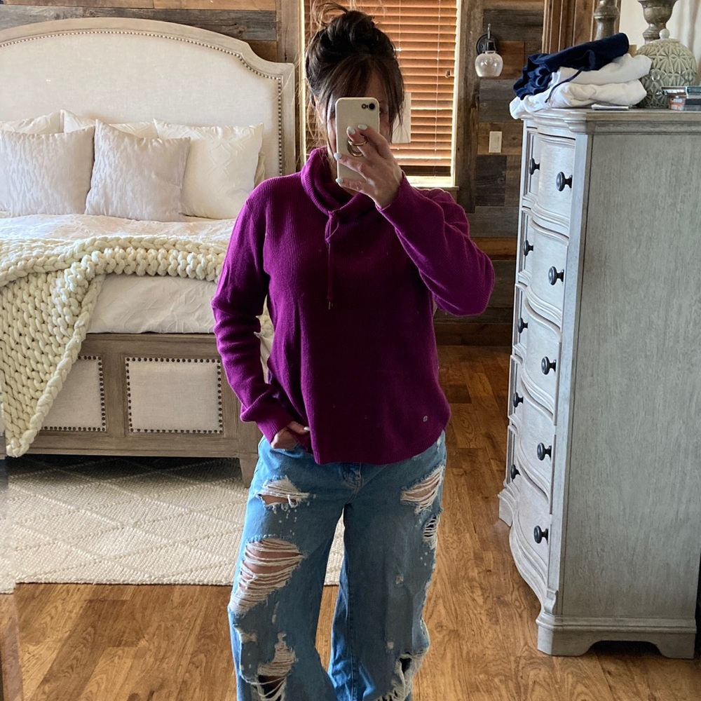 Lauren Ralph Lauren Waffle Knit Thermal Cowl Mock Neck Pullover Sweater - Picture 4 of 13